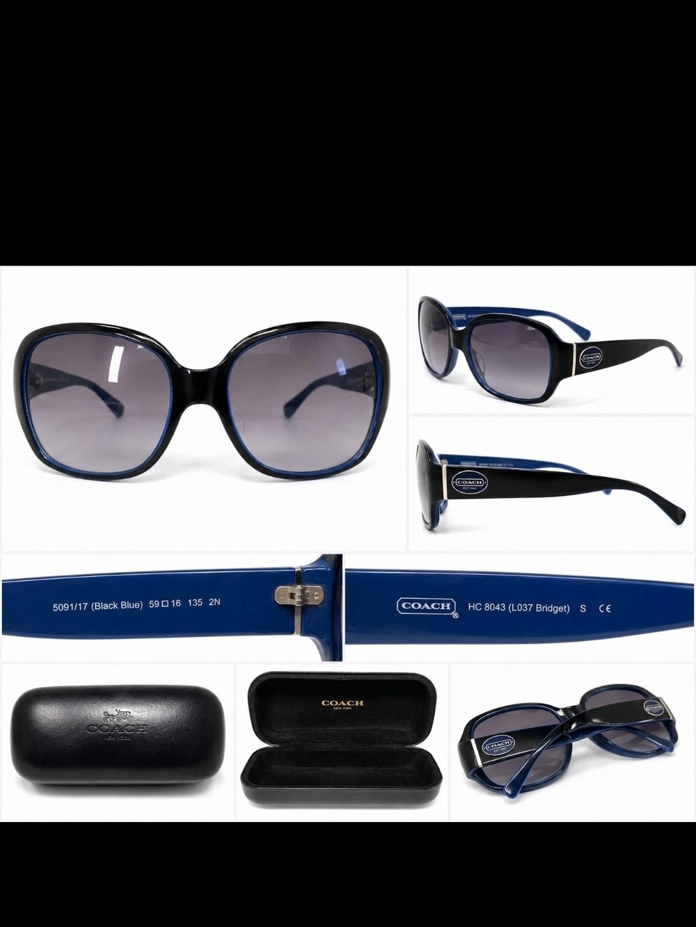 Coach HC8043 L037 Bridget 5091/17 Black Blue Women's Sunglasses 59-16-135 w/Case